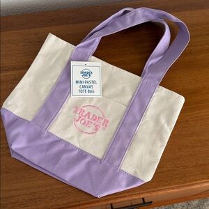 Trader Joe's Lavender & Cream Mini Canvas Tote